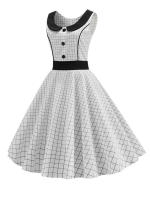 Polka dot plaid print vintage women summer retro 50s 60s party a line dress - details 2