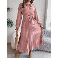 Vestido pequeño de manga larga plisado con cuello alto para mujer, ropa elegante, - details 4