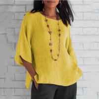 Blusa De Lino Y Algodón Para Mujer Estilo Casual Cuello En V Manga Tres Cuartos Suelta Ropa De Verano Tops Para Calle - details 1