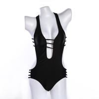 Traje de Baño de Tela Adhesiva de Una Pieza Floral Monokini sin Espalda de Corte Alto - details 13