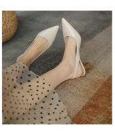 Sandalias Retro Baotou De Tacón Medio para Mujer, Tacones Altos De Aguja De Cuero Suave - details 4