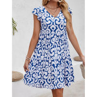 Vestido Casual Dulce Suelto 2025 para Mujer con Cuello en V y Estampado de Manga Corta Ropa de Mujer - details 4
