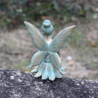 Estatuilla de Hada de las flores sentada Retro creativa, artesanías de resina divertidas, estatua de alas de Ángel, escultura de hadas hecha a mano, decoración de jardín - details 5
