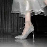Plata tacones altos de las mujeres stilettos 2025 nuevas damas de honor francesas vestido adulto vestido de novia cristal nupcial zapatos de boda. - details 3