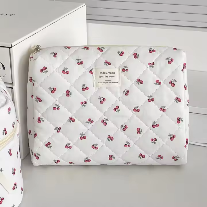 Bolsa de Maquillaje Portátil de Mano Estilo Acolchado de Algodón con Cierre de Cremallera - 1