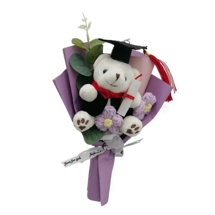 Ramo de decoración de oso para el día del profesor, regalo de graduación, ramo de Dr. Bear graduado, juguete de peluche para fiesta de cumpleaños - 1