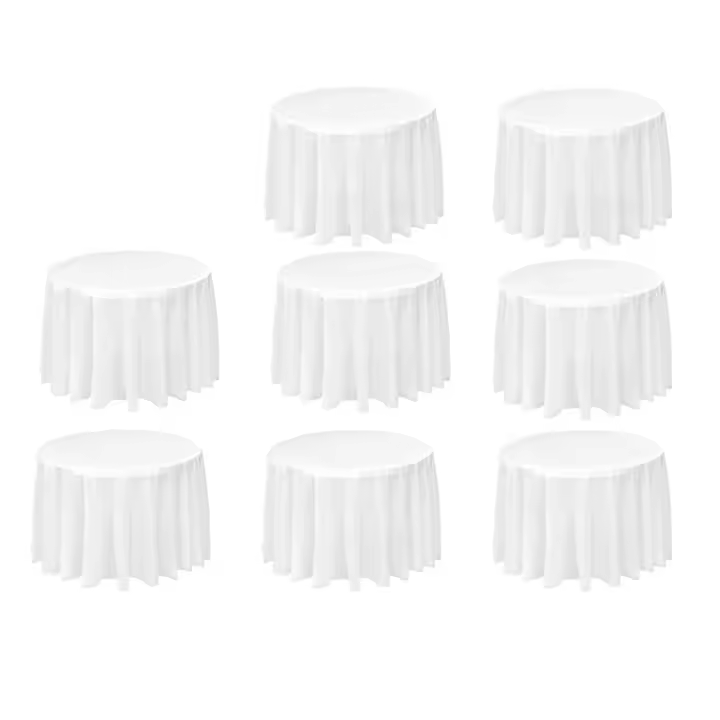 Mantel redondo de plástico impermeable para mesa, cubiertas desechables de 84 pulgadas, color blanco, paquete de 8 unidades - 1
