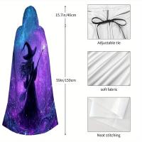 Capa con capucha gótica de varita de bruja del bosque encantado - Disfraz de Halloween lavable a máquina con brillo púrpura, sombrero de bruja y pantalones para juegos de rol masculinos y femeninos, fiestas de Halloween, temas de vampiro/señor oscuro - details 2