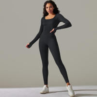 Ropa de una pieza con rosca, mono de Yoga sin costuras, Control de barriga, ropa de ejercicio de manga larga, elástico - details 12