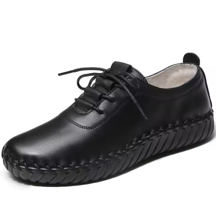 Primavera nuevos zapatos individuales de mujer cosidos a mano zapatos de piel de vaca de primera capa zapatos de suela blanda con cordones pisos de cuero genuino - 1