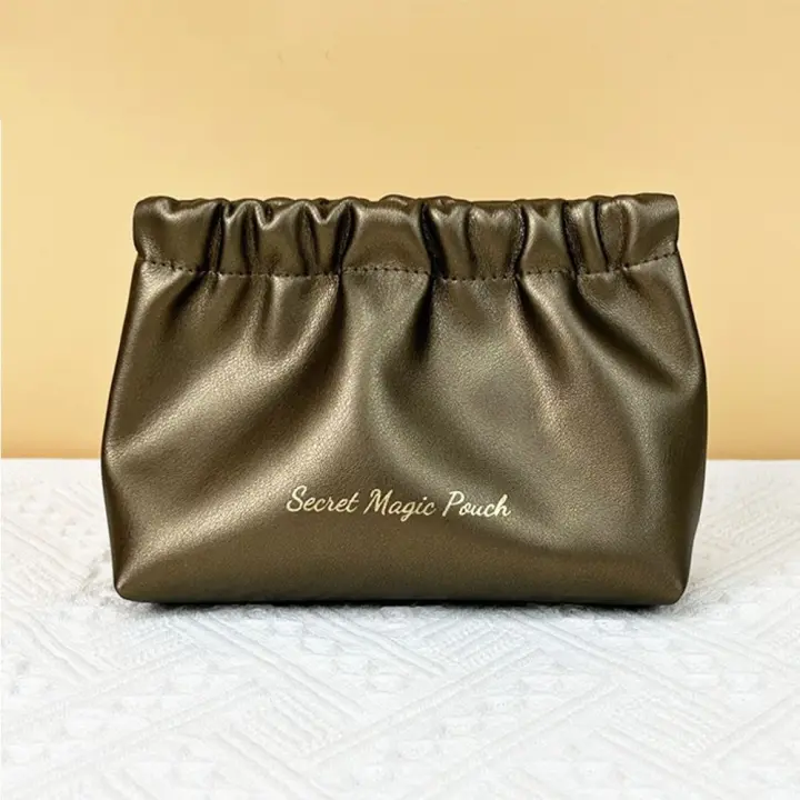 Bolsa creativa de estilo coreano con resorte de hoja de PU, bolsa de almacenamiento de Color sólido, bolsas para artículos pequeños, bolsa de cosméticos con cierre automático para niñas - 1