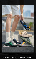 Zapatillas de hombre verano 2025 nuevas de fondo grueso antideslizante interior hogar baño exterior de gran tamaño deportes sandalias de uso - details 2