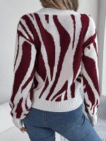 Jersey con cuello en V para mujer, suéter de manga larga con patrón geométrico de contraste, hilo de rosca, Tops informales de punto, otoño e invierno, 2023 - details 14