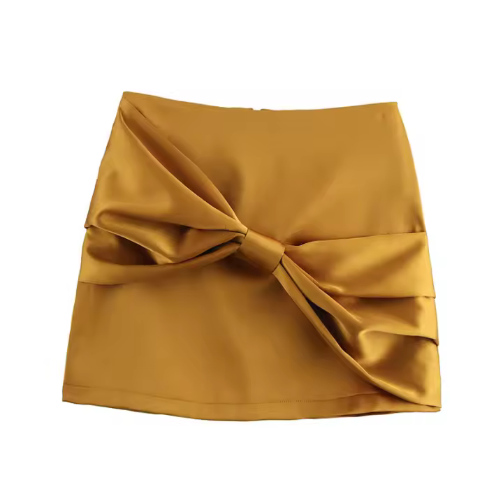 Mini falda de verano de cintura alta lisa con lazo decorativo, falda, falda S de nueva moda para mujer - 1