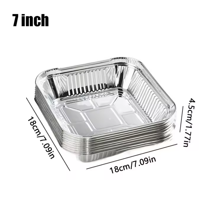 Bandeja de papel de aluminio antiadherente reutilizable para alimentos, 10 piezas, 6/7/8 pulgadas, caja para horno, barbacoa, herramientas para hornear, bandeja para freidora de aire resistente al aceite - 1
