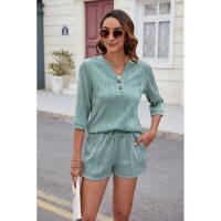 BUNO-2025 Conjunto de camiseta holgada sin mangas con cuello en V y pantalón corto con bolsillos, traje informal cómodo de Color puro para primavera y verano - details 1
