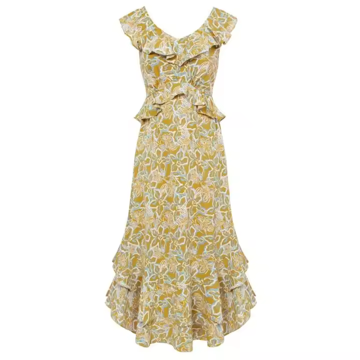 Elegante Vestido Maxi de Chiffon para Mujer GK Cuello en V sin Mangas, Estampado Transpirable, Clásico - 1