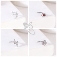 ZS-Piercing de nariz de acero inoxidable en forma de L, Perno de Nariz de cristal CZ brillante, flor, mariposa, forma de corazón, 20G, 1 pieza - details 5