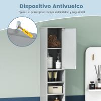 Armario Alto de Baño, Armario Delgado de Baño Alto con 2 Puertas, 1 Cajón y 5 Estantes (Blanco) - details 14