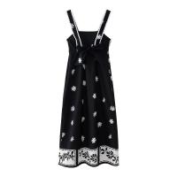 Elegante Vestido Midi TRAFZA Moda de Verano con Espalda Desnuda, Cuello Cuadrado, Correas y Estampado - details 1