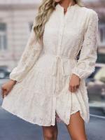 Vestido Midi de manga larga con cuello levantado para mujer, moda coreana, Vintage, Color sólido, primavera y otoño, 2025 - details 10