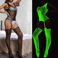Lencería sexy hermosa, camisolas, patrones de jacquard brillantes en la oscuridad, medias sexy ahuecadas, ropa de malla, lencería - details 0