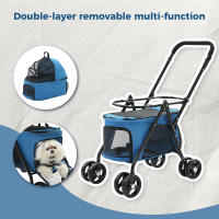 Carrito para mascota, plegable,para perros y gatos, con ruedas giratorias de 360 grados y cinturón de seguridad - details 5