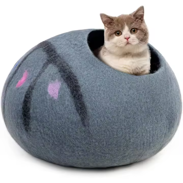 Cama de Lana para Gatos Hecha a Mano 100% Lana Merino Cueva de Fieltro Ecológica - 1