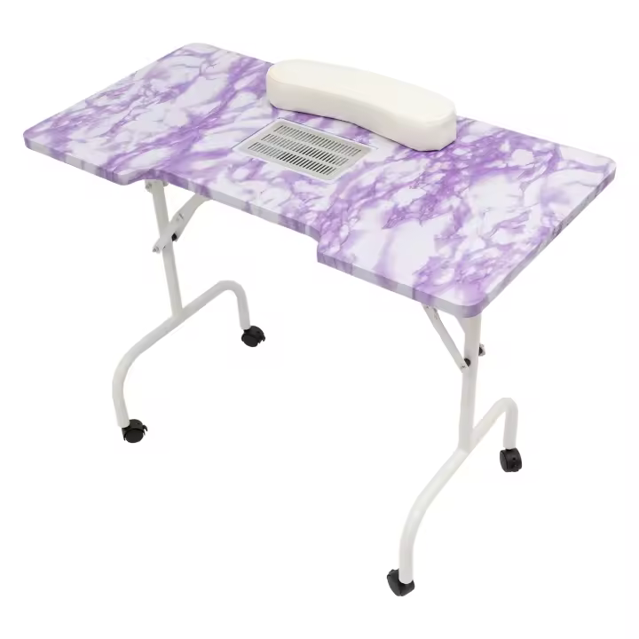 Mesa para manicura para uñas, color blanco, morado, 5,5 W, 95*48*72,5 cm/37,4*18,9*28,54 pulgadas para el hogar, estudio, barbería, oficina, salón de manicura - 1