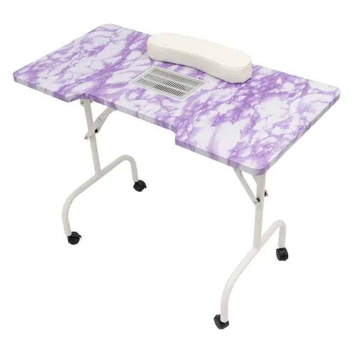 Mesa para manicura para uñas, color blanco, morado, 5,5 W, 95*48*72,5 cm/37,4*18,9*28,54 pulgadas para el hogar, estudio, barbería, oficina, salón de manicura - 1