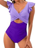 2025 Ztvitality traje de una pieza con cruz hueca y volantes lisos, traje de baño para mujer, ropa de playa - details 13
