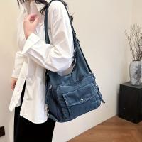 Mochila de Denim Holgada Elegante Correa Ajustable, Cierre de Cremallera, Forro de Poliéster, Estilo Casual, Versátil para Estudiantes y Commuters Bolso de Cruz y Hombro - details 0