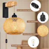 Lámpara de Pared de Bambú Tejida a Mano, Luz de Pared Rústica de Ratán, Lámpara de Pared regulable - details 2