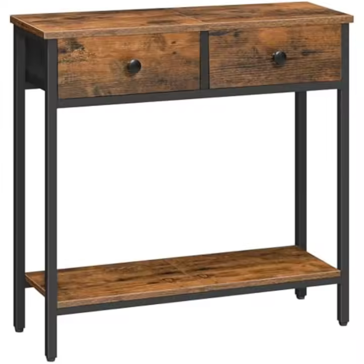 Mesa Consola, Mesa de Pasillo de 75 cm con 2 Cajones de Tela, Aparador de Entrada, Mesa de Sofá, Entrada, Salón, Pasillo, Estilo Industrial, Marrón Vintage y Negro EBF71XG01 - 1