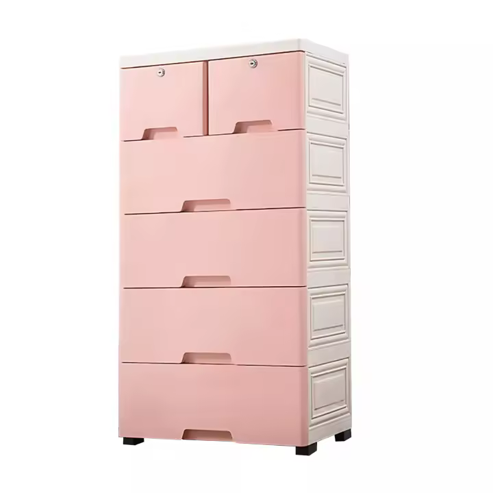Organizador de Cajones de Plástico Rosa 6 Cajones, 5 Capas, 2 Cerraduras, Fácil de Mover, Tamaño 50*35*102cm - 1