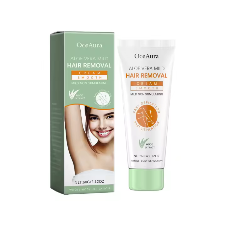 Crema depilatoria calmante de aloe con ingredientes suaves para hidratar, limpiar, suavizar y cuidar la piel delicada del cuerpo. - 1