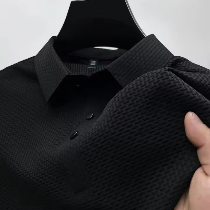 polos hombre manga corta ropa hombre día del padreVerano Nuevo Hombre Lop-up Hollow Polo de manga corta Camiseta Ice Silk Transpirable Negocios Moda Camiseta Hombre Marca Ropa - 1