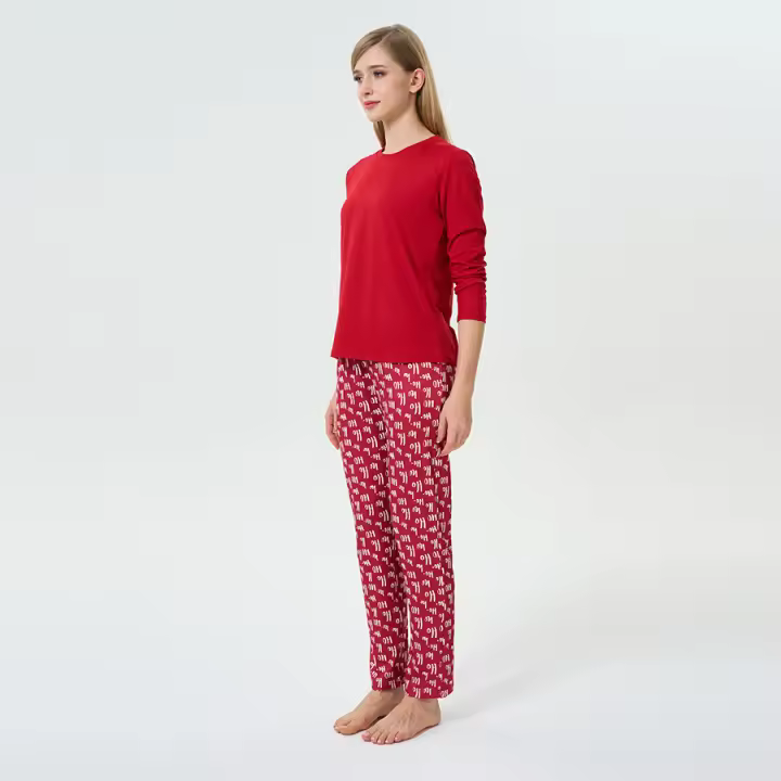 Traje de pijama de estilo navideño, pantalones de manga larga de seda de leche, pijamas negros de estilo europeo y americano para niñas, traje para el hogar - 1