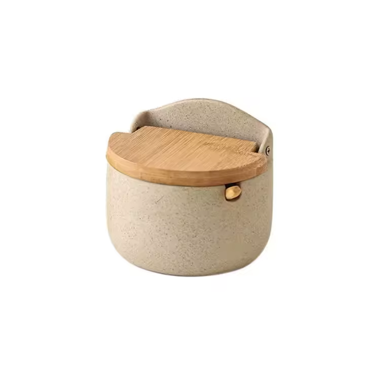 Tarro de Cerámica Japonesa para Especias, Tarro de Bambú para Especias con Tapa y Cuchara, Cocina, Caja para Almacenar Azúcar, Sal y Especias, Recipientes de Cocina para el Hogar, Tarro para Almacenar Especias - 1