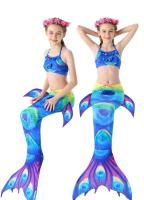 Disfraz de cola de pez de sirena y pavo real para niñas, Little Tails, con monoaleta para nadar, vestido de verano para niños. - details 3