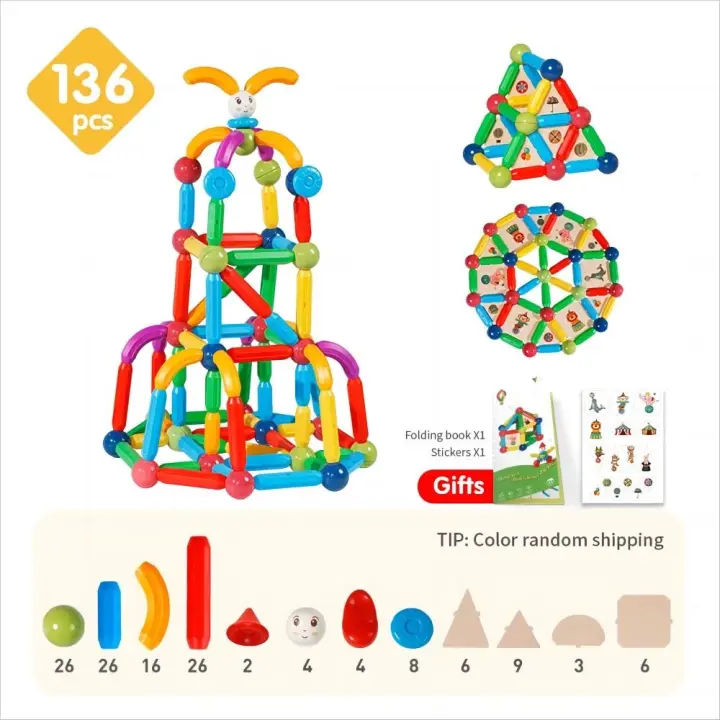 Juego de construcción de bolas magnéticas para niños, 136 piezas, palos, bloques de construcción Montessori, juguetes educativos para niños, regalos - 1