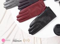 Guantes de piel de oveja para mujer, manoplas cortas de terciopelo fino para pantalla táctil, de cuero, de buena calidad, para invierno, 2226 - details 1