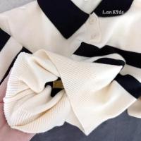 2025 nuevo estilo coreano primavera otoño suéter para niños niñas dos piezas botón rayas solapa Top de punto Casual ajuste elegante - details 8