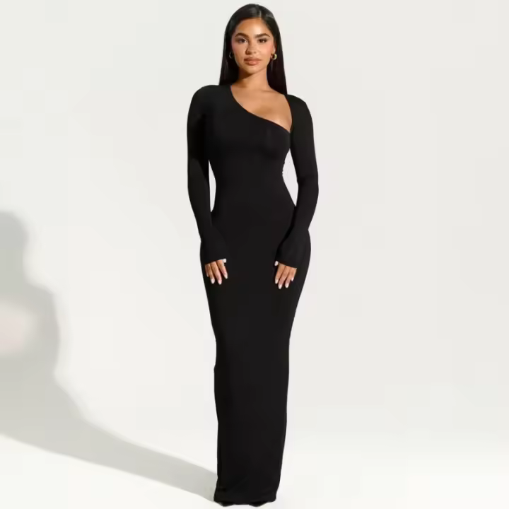 Vestido de Moda Otoño 2025 Nuevo Estilo para Mujer con Mangas Largas, Cuello en V y Abertura Curva en la Espalda. - 1