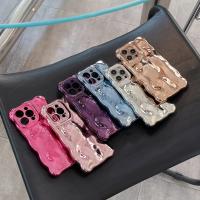 Funda de teléfono con borde rizado ondulado y arrugado chapado de lujo para iPhone 16 15 12 13 14 Pro Max 3D Unevenness cubierta protectora de cámara suave - details 11