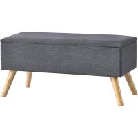 Pie Tapizado Banqueta con Almacenamiento Asiento Abatible hasta 150 kg MDF/Poliéster Patas de Madera 79 x 40 x 40 cm Gris Oscuro - details 2