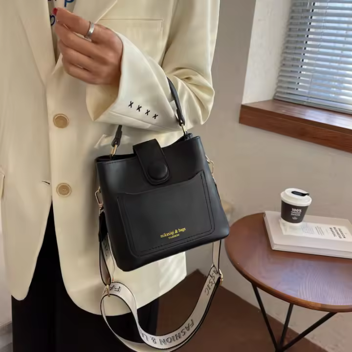 Bolso de hombro portátil de moda para mujer, Bolso de cubo retro, versátil cruzado - 1