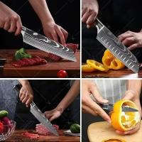 Cuchillo De Cocina Profesional Damasco Acero Inoxidable Cuchillo De Carne Utility Cuchillo De Desossado Slicing Japonés Santoku Con Mango De Madera - details 4