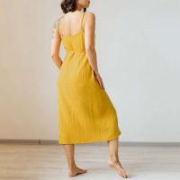 Vestido Vintage para mujer, 100% algodón, gasa crepé, cuello en V, sin mangas, vendaje largo, vestidos elegantes largos para mujer - details 7