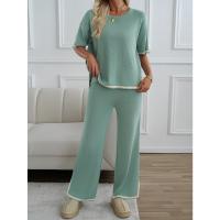 Ropa de mujer de moda 2025 primavera y verano temperamento casual de manga corta conjunto de pantalones de punto - details 5